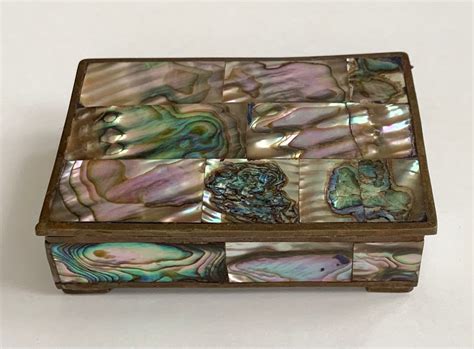 Antique Victorian Iridescent Abalone Shell Hinged Trinket Box